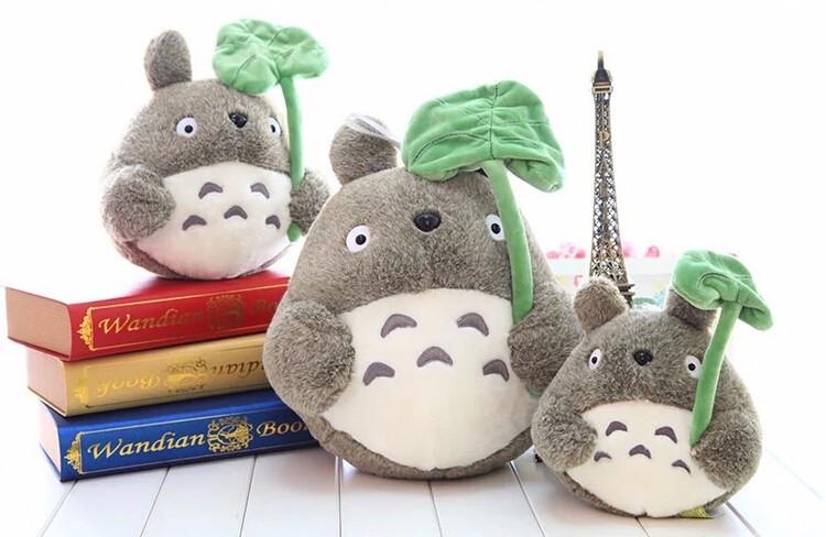 totoro plush with lotus leaf