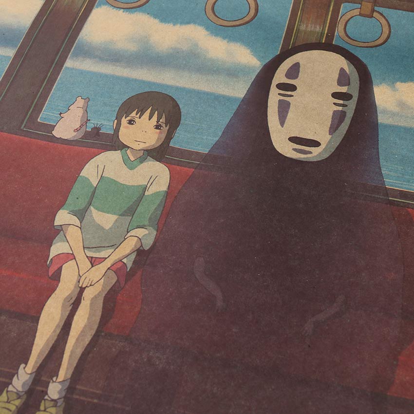 Spirited Away No Face and Chihiro Retro Poster