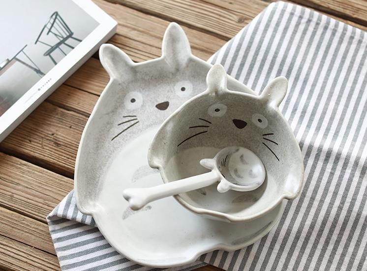 My Neighbor Totoro Handmade Ceramic Set Bowl, Plate and Spoon - ghibli.store