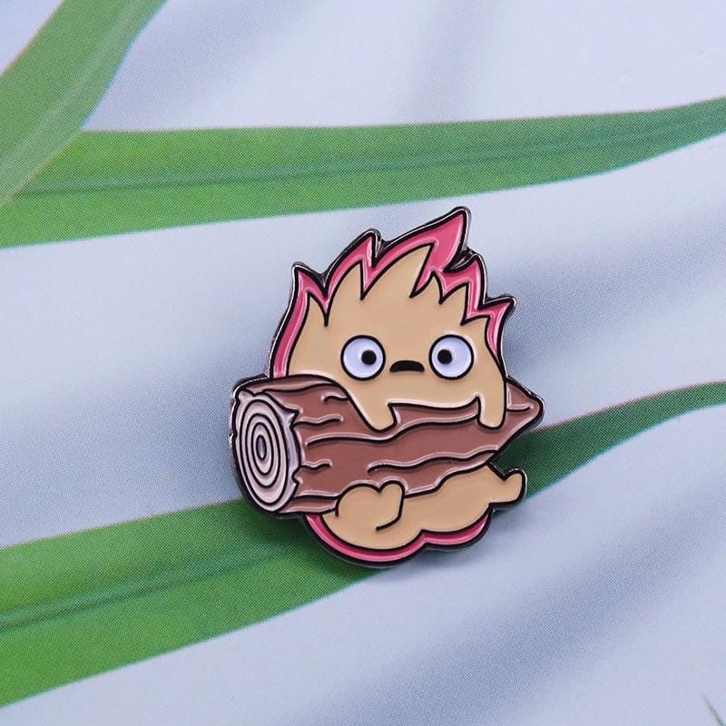 Howl's Moving Castle Calcifer with The Log Badge Pins - ghibli.store
