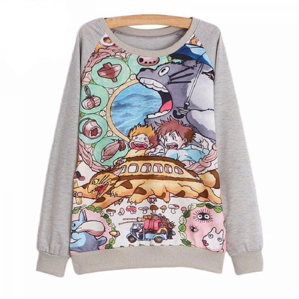Totoro Print Long sleeve Hoody Sweatshirt For Women Ghibli Store ghibli.store