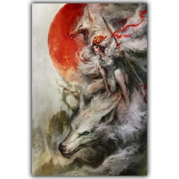 Princess Mononoke Riding The White Wolf Wall Poster Canvas Ghibli Store ghibli.store