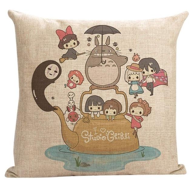 My Neighbor Totoro Ghibli Characters Linen Throw Pillow Cover - ghibli.store