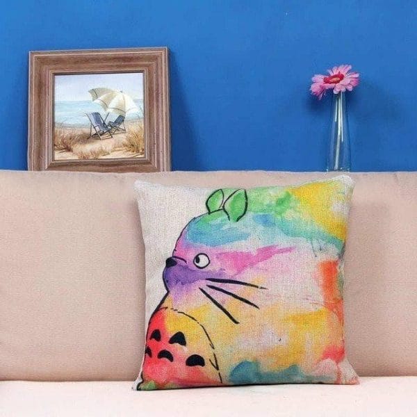 Colorful Totoro Printed Throw Pillow Cover Ghibli Store ghibli.store