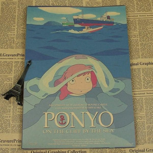 Ponyo Watercolor Wooden Framed Painting Ghibli Store ghibli.store