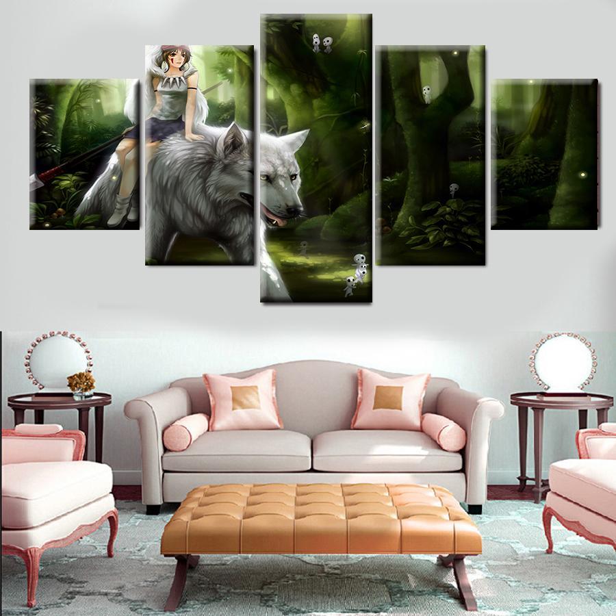Princess Mononoke Riding The White Wolf Wall Poster Canvas - ghibli.store