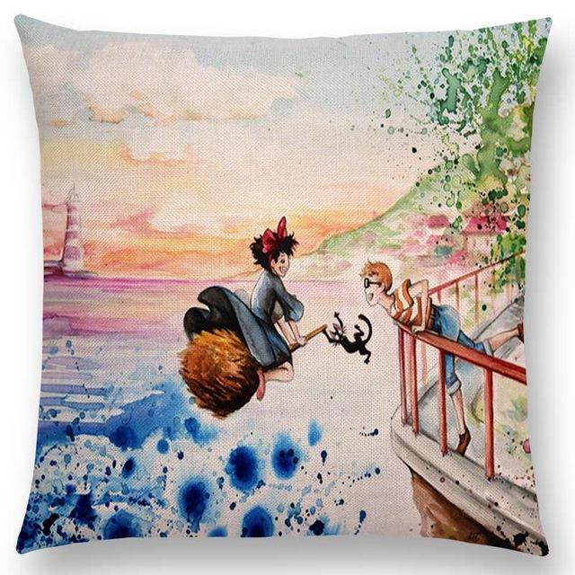Studio Ghibli Watercolor Throw Pillow Cover - ghibli.store