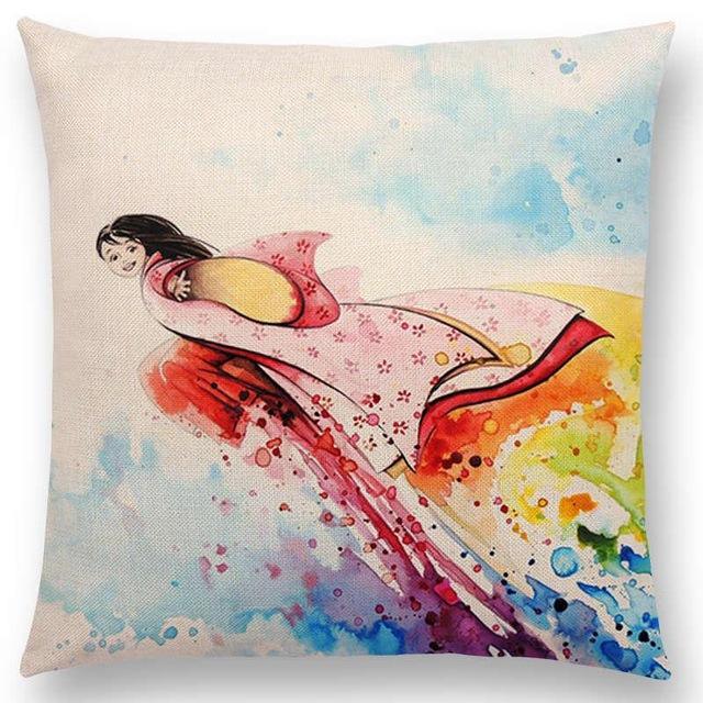 Studio Ghibli Watercolor Throw Pillow Cover Ghibli Store