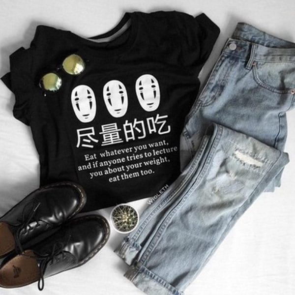 Kaonashi No Face “Eat Whatever You Want” T Shirt For Woman Ghibli Store ghibli.store