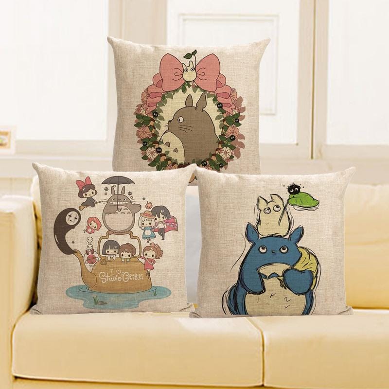 My Neighbor Totoro Ghibli Characters Linen Throw Pillow Cover - ghibli.store
