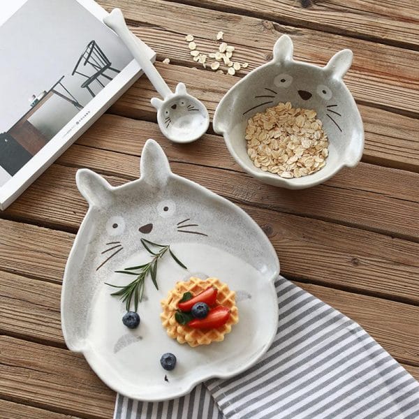 My Neighbor Totoro Handmade Ceramic Set Bowl, Plate and Spoon Ghibli Store ghibli.store