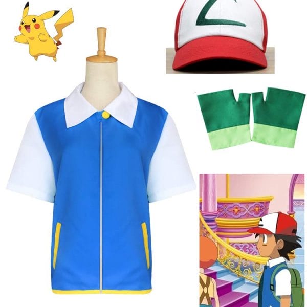 Pokemon Ash Ketchum Satoshi Cosplay Costume For Kid and Adult
