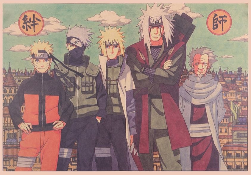 Naruto with The Hokages Wall Poster