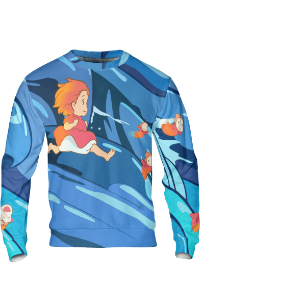 Ponyo on the Waves 3D Sweatshirt Ghibli Store ghibli.store