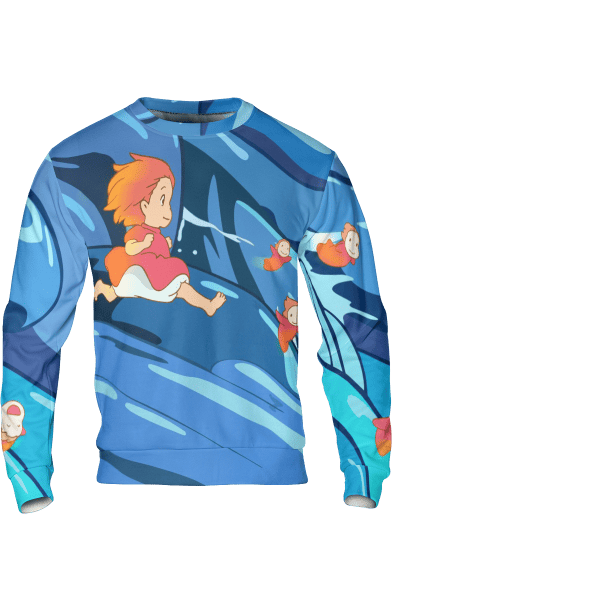 Ponyo and Sosuke on the Boat 3D Sweatshirt Ghibli Store ghibli.store