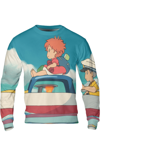 Ponyo and Sosuke on the Boat 3D Sweatshirt Ghibli Store ghibli.store