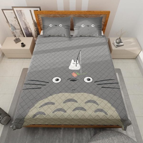 Gray Totoro Quilt Bedding Set Ghibli Store ghibli.store