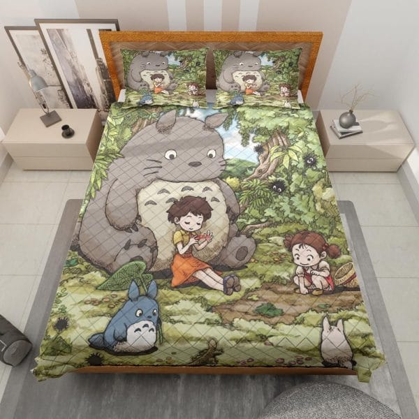 Totoro and Snorlax At The Bus Stop Quilt Bedding Set Ghibli Store ghibli.store