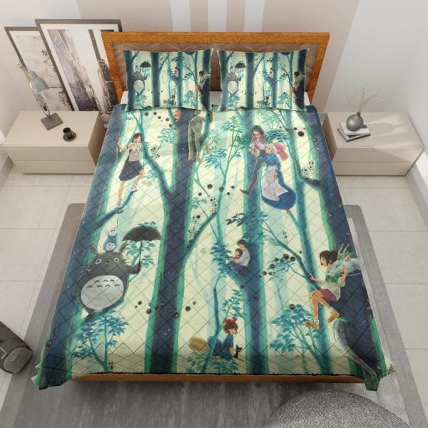 Umbrella Totoro Colorful Quilt Bedding Set Ghibli Store ghibli.store