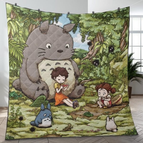 Totoro and The Girls Quilt Blanket Ghibli Store ghibli.store