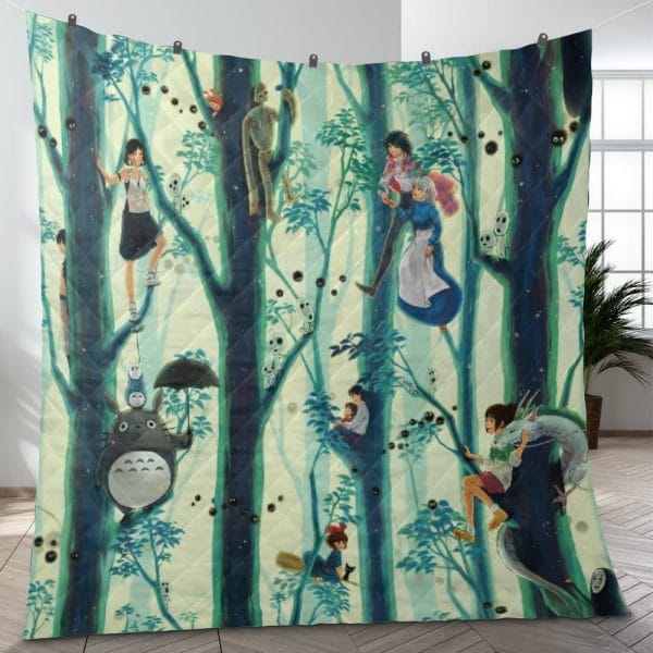 Totoro and Friends in The Jungle Quilt Blanket Ghibli Store ghibli.store