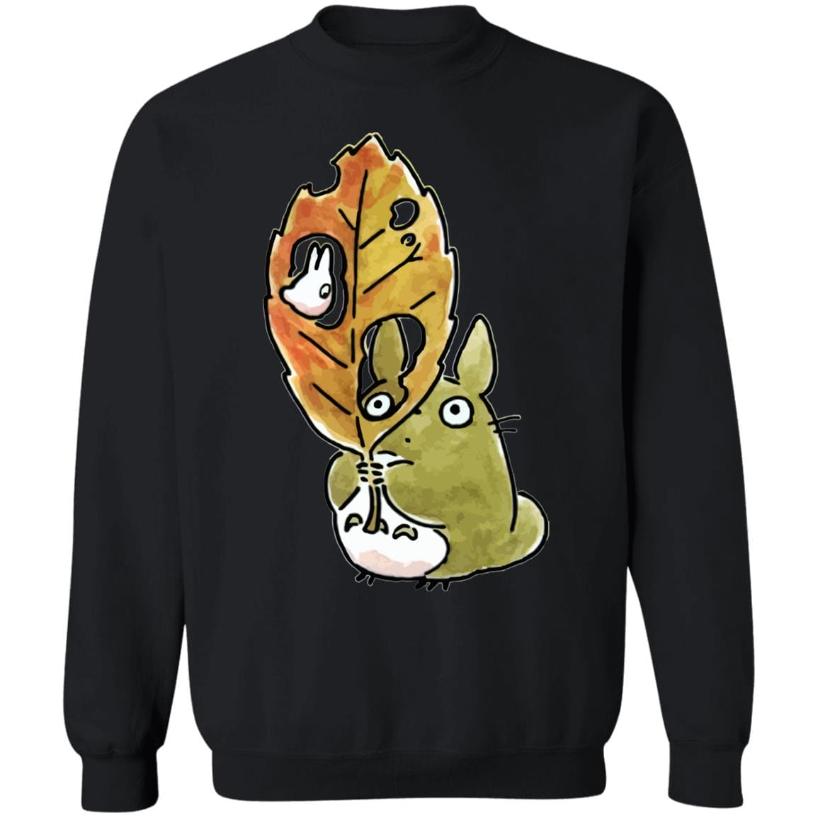 Totoro and the Big Leaf Cute Drawing Sweatshirt