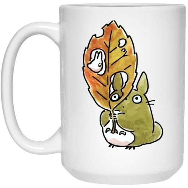 Totoro and the Big Leaf Cute Drawing Mug