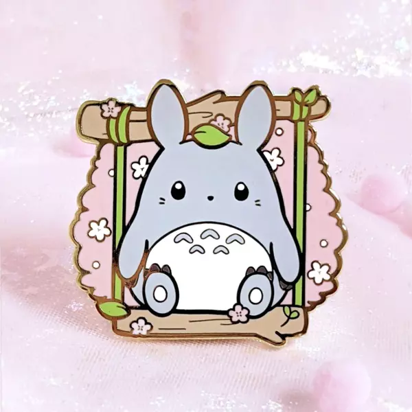 Cute Chibi Totoro on the Swing Badge Pin
