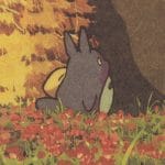 Totoro Family And The Girls On The Flowers Field Vintage Poster