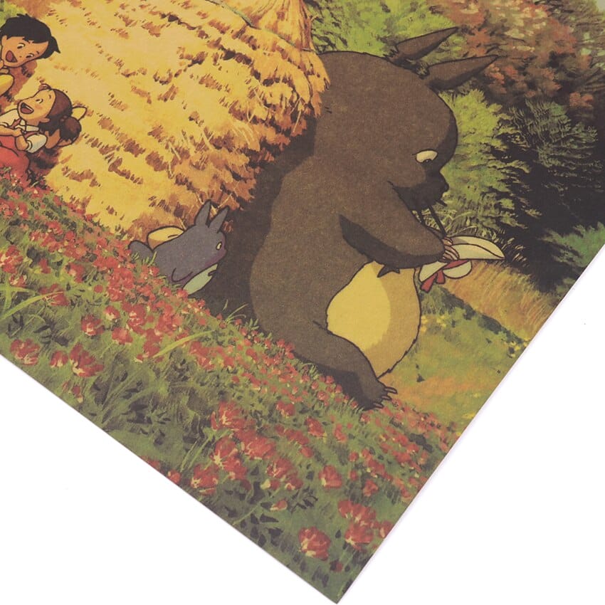 Totoro Family And The Girls On The Flowers Field Vintage Poster