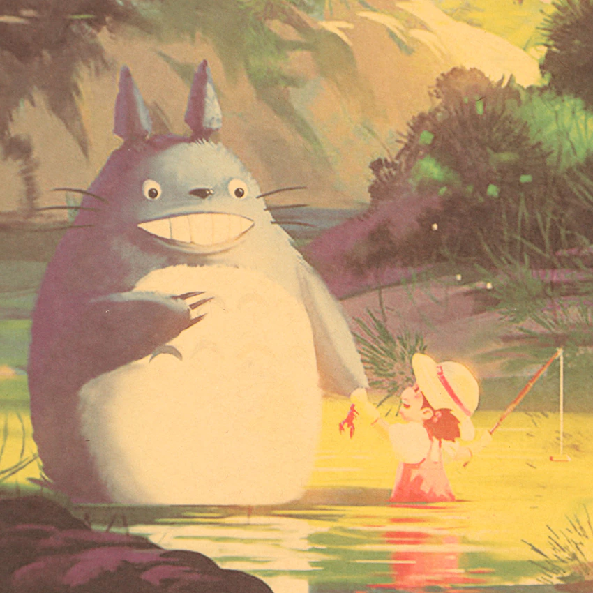 Totoro And Mei Fishing Kraft Paper Poster