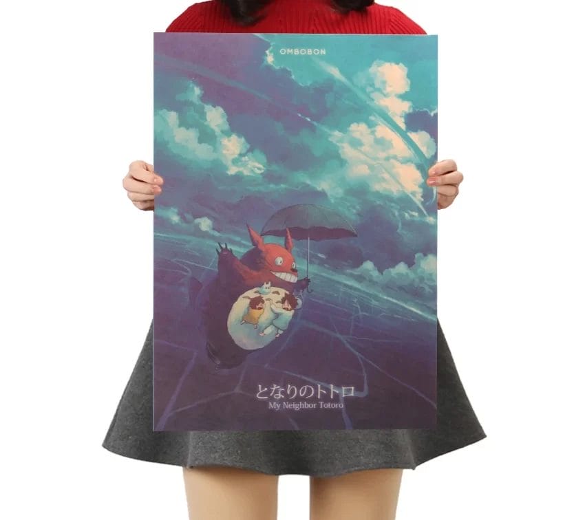 Totoro And The Girls Flying In The Sky Kraft Paper Poster