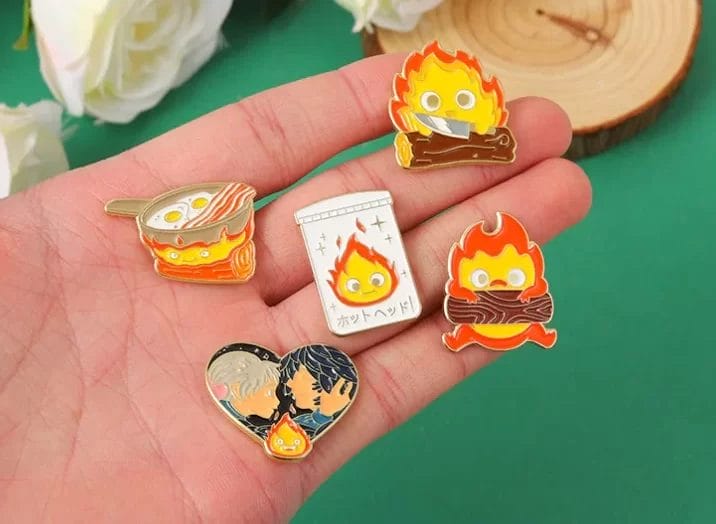 Howl's Moving Castle Calcifer With The Log Badge Pins Great Gift For Ghibli  Fans - Brooches - AliExpress
